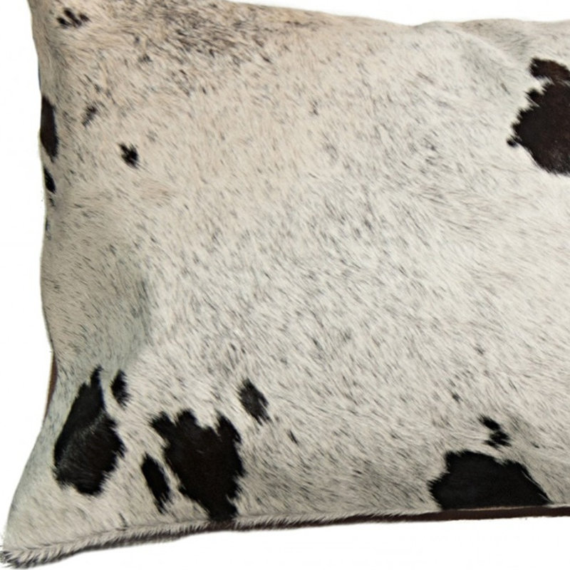 Chocolate and White Cowhide Rectangular Throw Pillow
