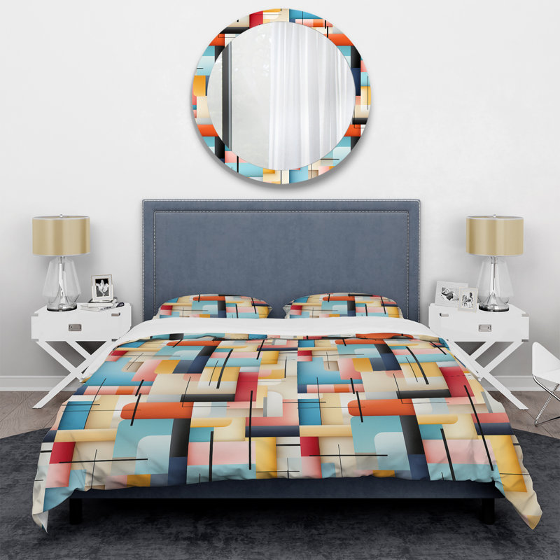 Ensemble de housse de couette en microfibre multicolore Ameliyah, Housse de couette pour très grand lit et 2 très