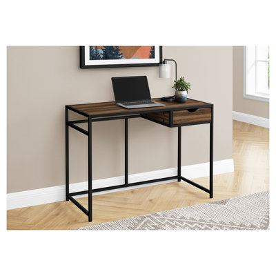 42.25" Home Office Desk with Storage Drawer, Brown MDF Laptop Table with Black Metal Frame
