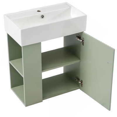21.6 inch Modern Floating Bathroom Vanity with Ceramic Basin - Perfect for Small Bathrooms, Left side storage