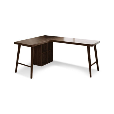 Bureau en coin en bois massif avec bureau en L et bibliothèque intégrés