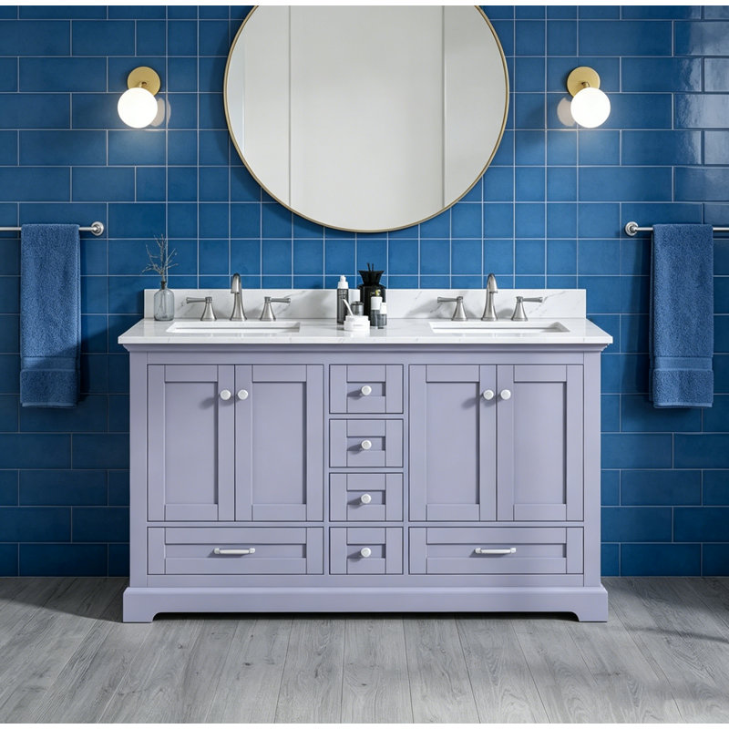 Meuble-lavabo autoportant 60 po à double cuve 60 po avec comptoir en marbre de Carrare, Mauve