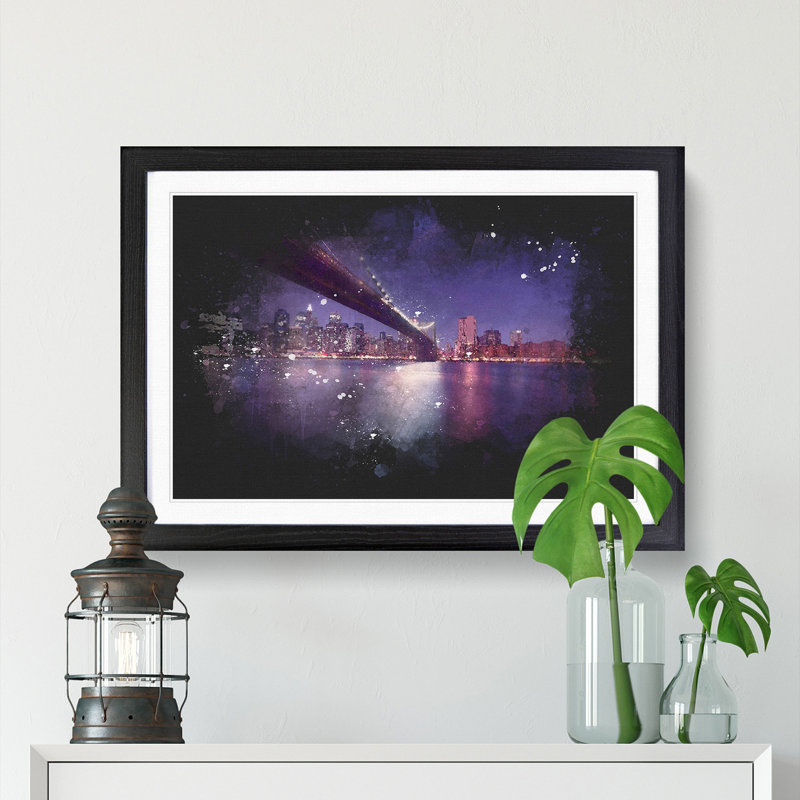 Brooklyn Bridge in New York City - Picture Frame Painting Print, Black Framed, 33cm H x 45cm W x 2cm D