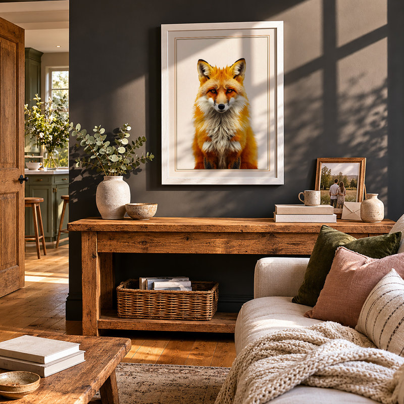 Fox Portrait Boho - Framed Print, A3 - 42.0 x 29.7 cm, White