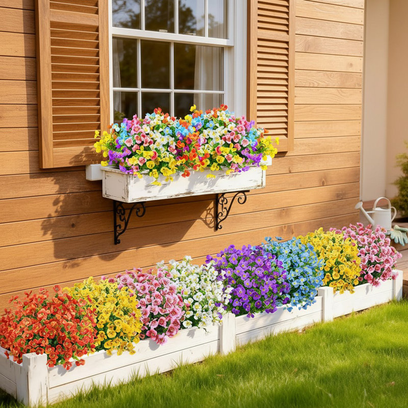 24 Bundles Artificial Pansy Flowers For Outdoors, UV Resistant 6 Assorted Colors Fake Pansies Spring Flowers For Planters Window Boxes Flower Beds Bulk Outdoor Garden Decor