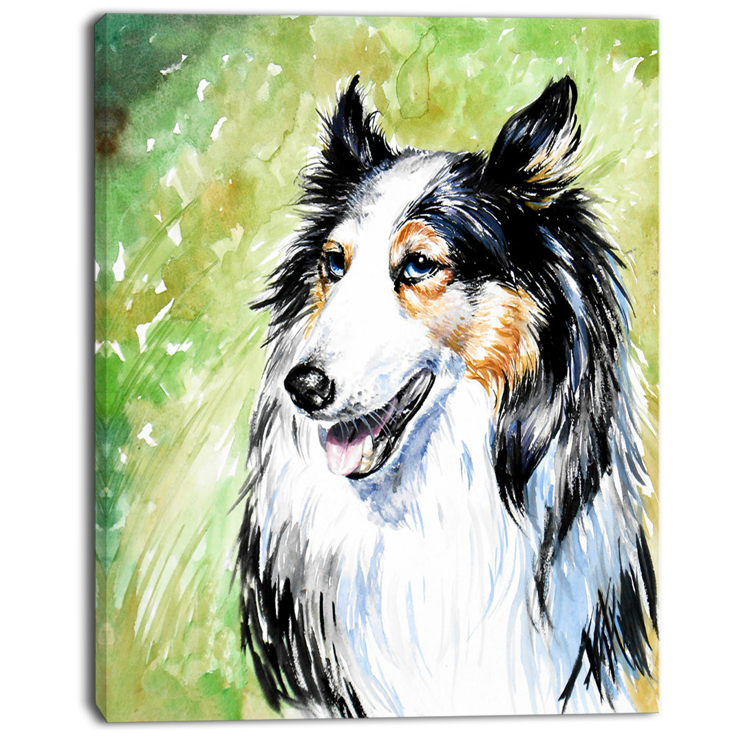 'Black Collie Dog Watercolor' Painting Print on Wrapped Canvas Design Art