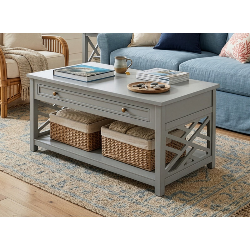 Table basse avec tiroir et tablette Coventry, Gris