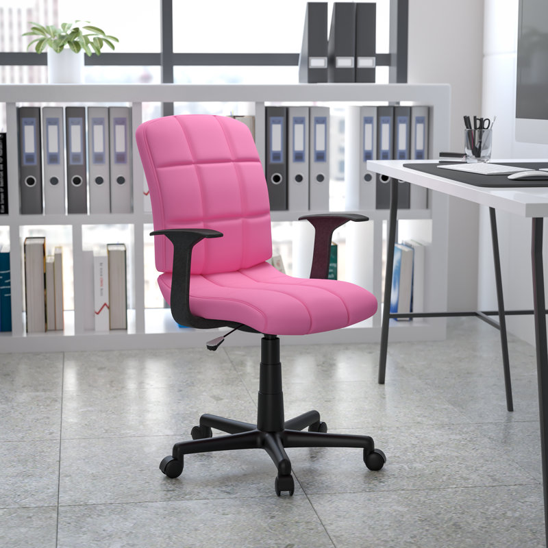 Mid-Back Quilted Vinyl Swivel Task Office Chair, With Arms, Pink
