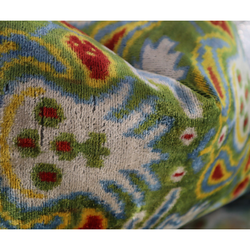 Velvet Lumbar Pillow Cover & Insert, Green/Red/Blue Paisley 1
