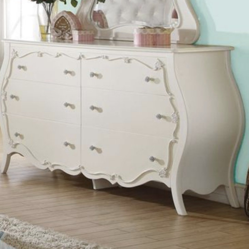 Commode Edalene, finition blanche perle, commode pour salle à manger, salon, chambre à coucher