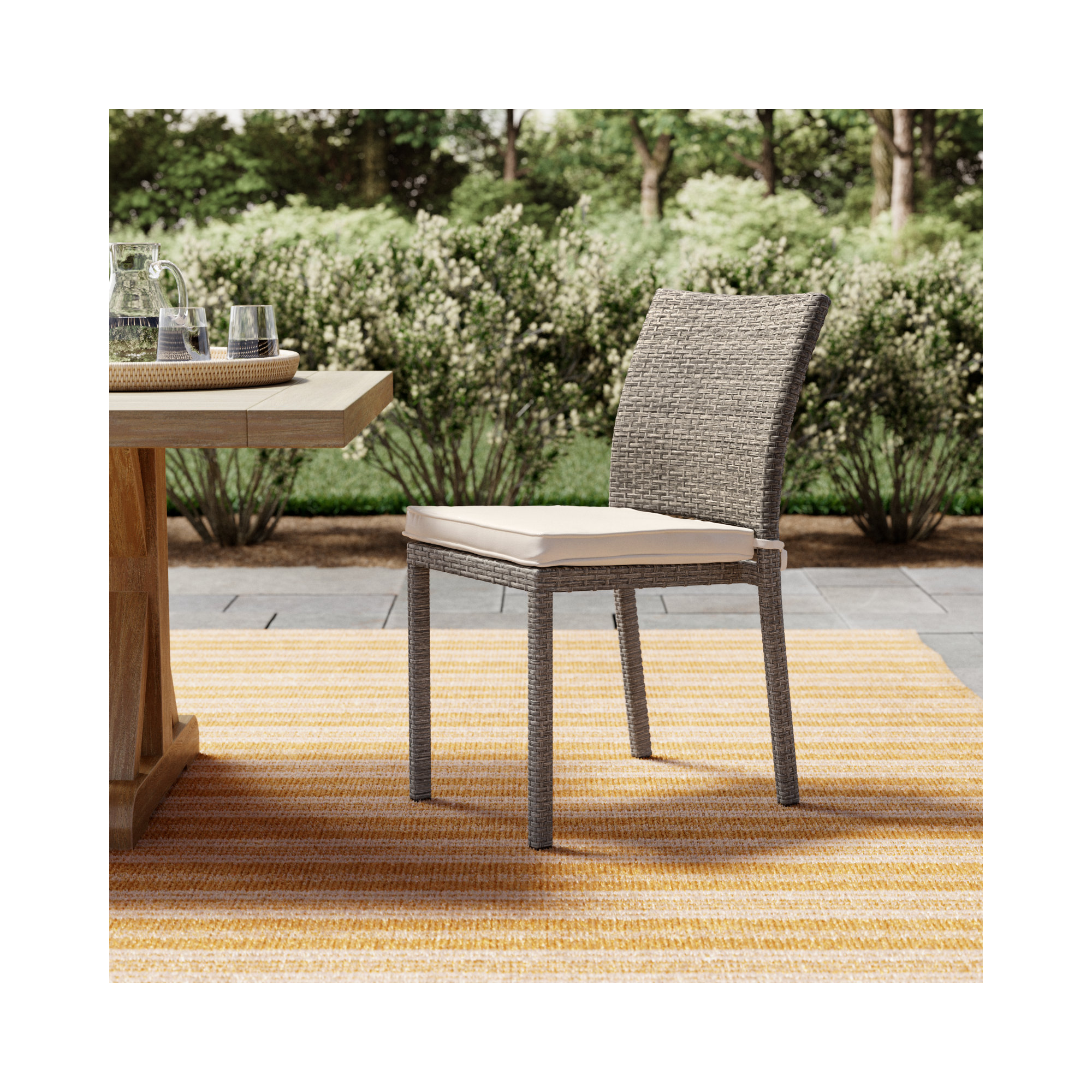 Alyisa Premium All-Weather Wicker Outdoor Stacking Dining Side Chair with Cushion, White Performance, Brown