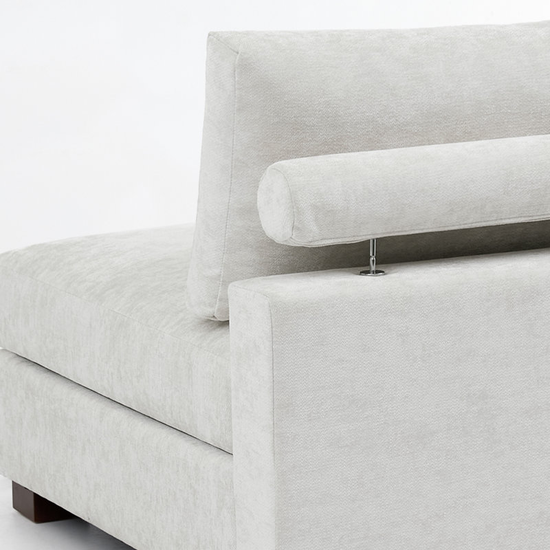 Fauteuil rembourré en chenille blanc cassé avec dossier rembourré, module de chaise simple pour canapé modulaire, Blanc cassé