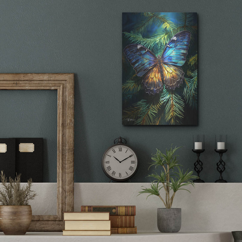  «Papillon jaune parmi les pins 1» par Momart, art mural en métal, 12 po x 16 po, H 16 po x l 12 po