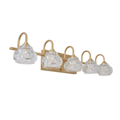 29" Modern Gold Bathroom Vanity Light with Crystal Glass Shades - 5-Light Wall Sconce for Over Mirror
