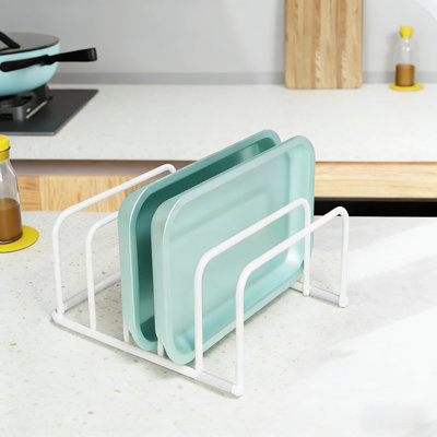Support à planche à découper et support pour plats de cuisson avec 5 fentes pour le rangement des armoires de cuisine et du comptoir, conception peu encombrante pour les planches à découper, les plaques de cuisson, les plaques à biscuits et les plateaux