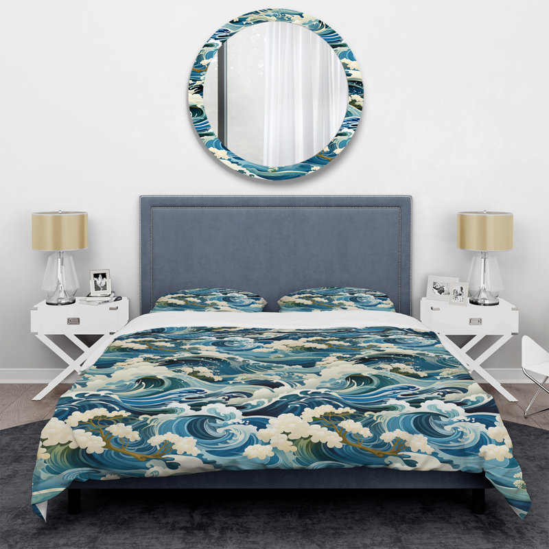 Ensemble de housse de couette Water Elements - Japon Vague, Housse de couette simple + 1 taie décorative stan