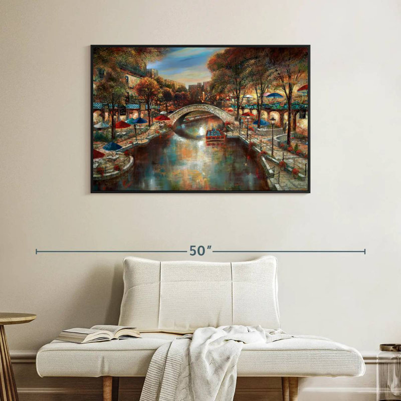 Soirée sur le canal, Cadre flottant noir, 40 po x 27 po
