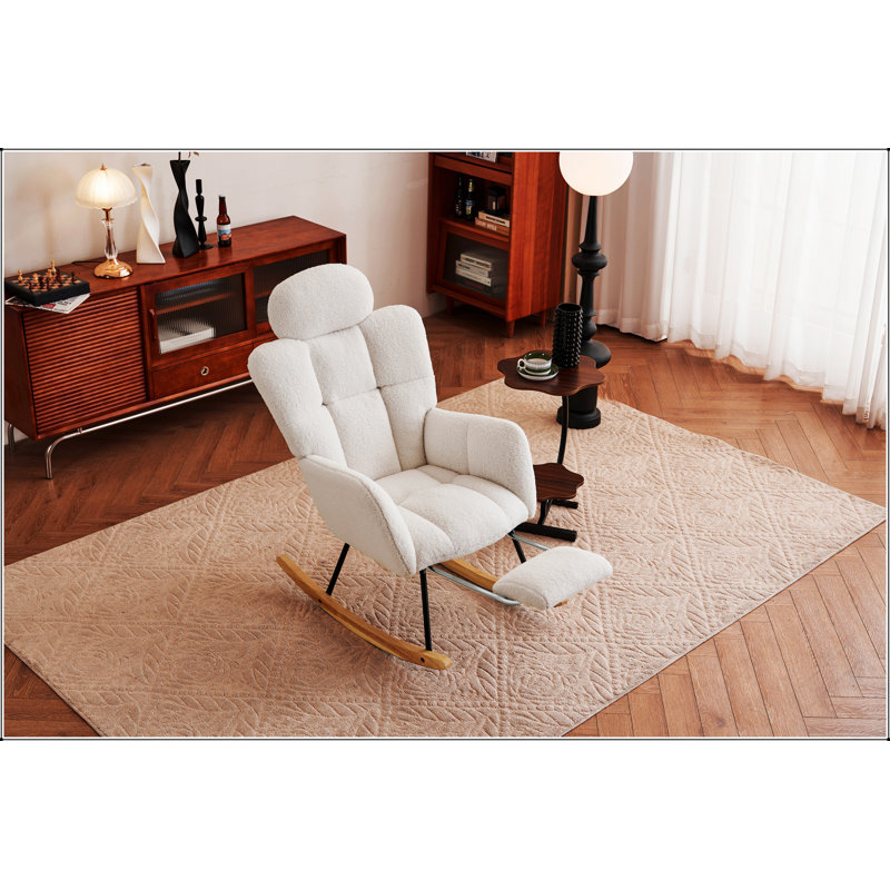 Chaise berçante rembourrée en tissu avec coussin et repose-pieds Teddy