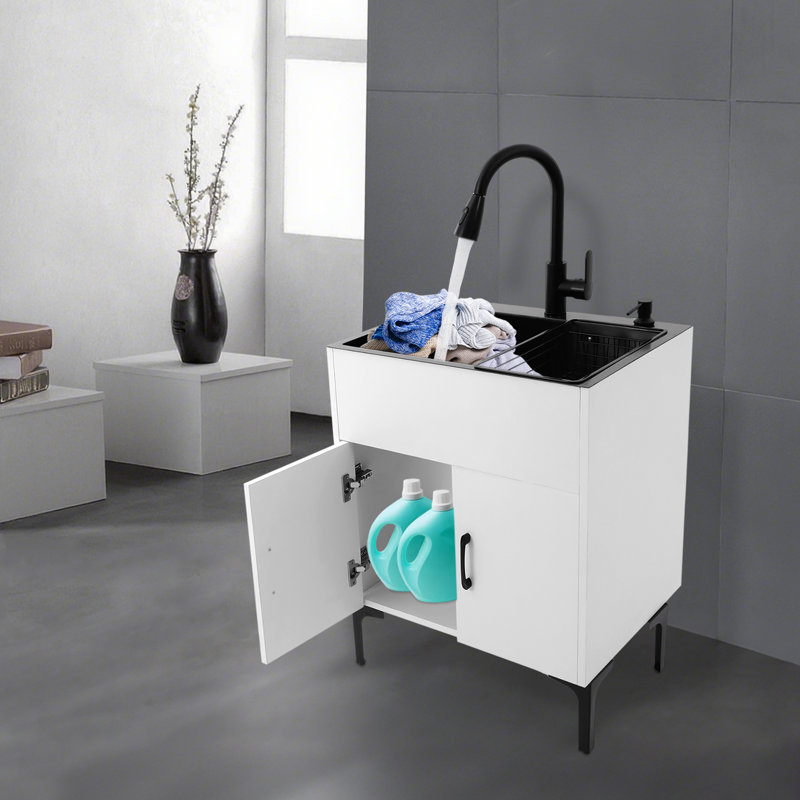 Freestanding Laundry Sink With Pull-Out Faucet And Cabinet