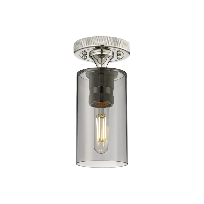 Crown Point 1 Light Flush Mount, Plated Smoke, 9.63" H x 4." W x 4.5 D, Polished Nickel