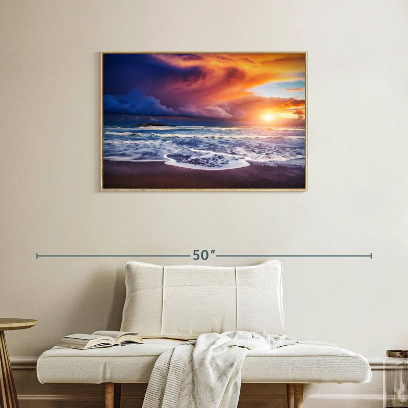 Ciel au coucher du soleil, Cadre flottant en bois naturel, 37 po x 25 po