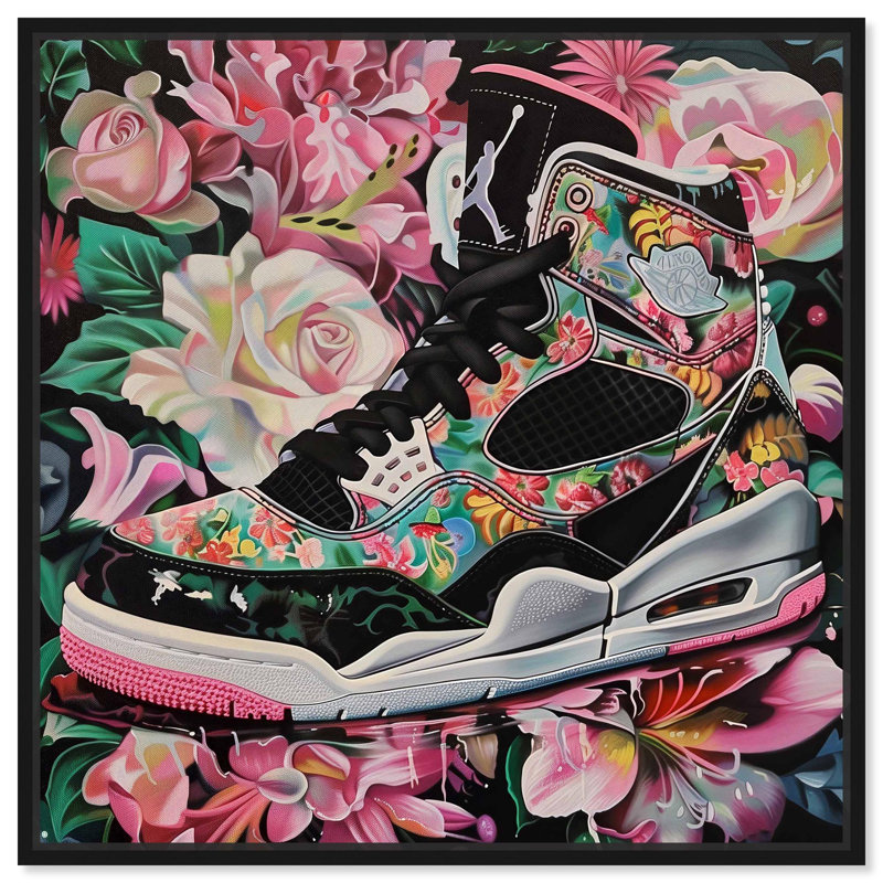 Art mural caché en toile Sneaker, H 13 po x l 13 po, Noir, Cadre flottant