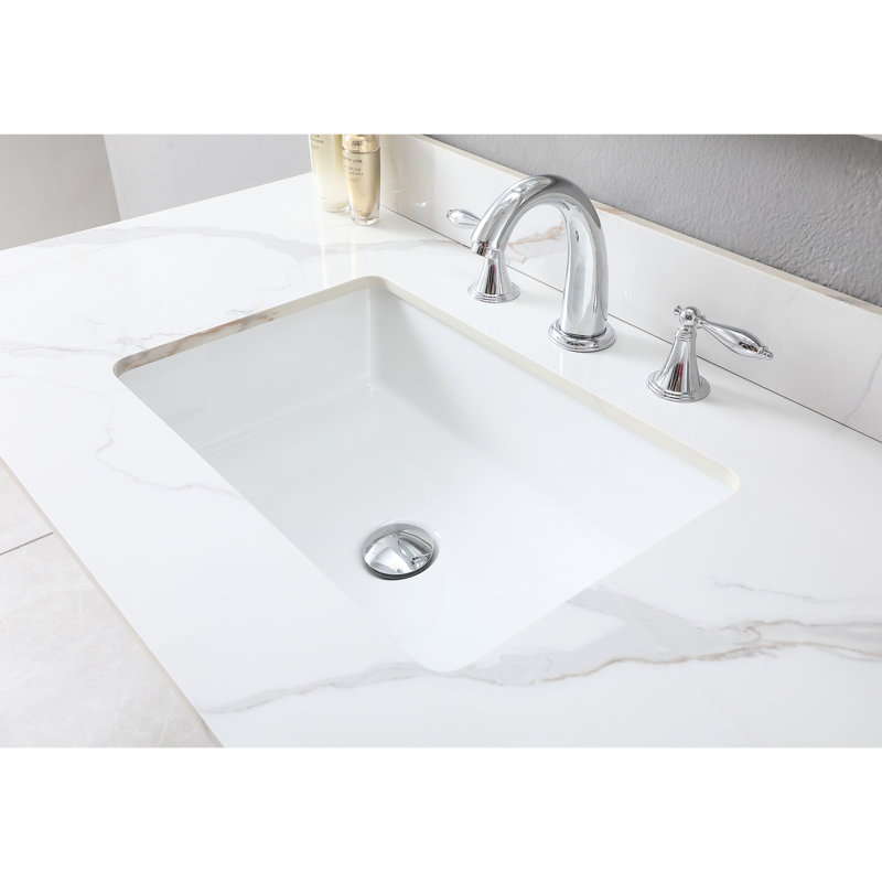 Dessus de meuble-lavabo 43 x 22 pouces en pierre frittée or avec 3 trous de robinet et lavabo en céramique de couleur lavande