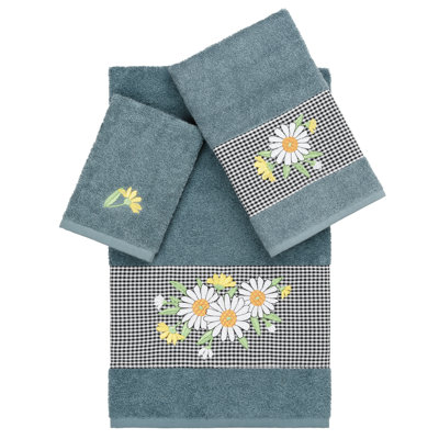 100% Turkish Cotton Daisy Embellished Towel Set