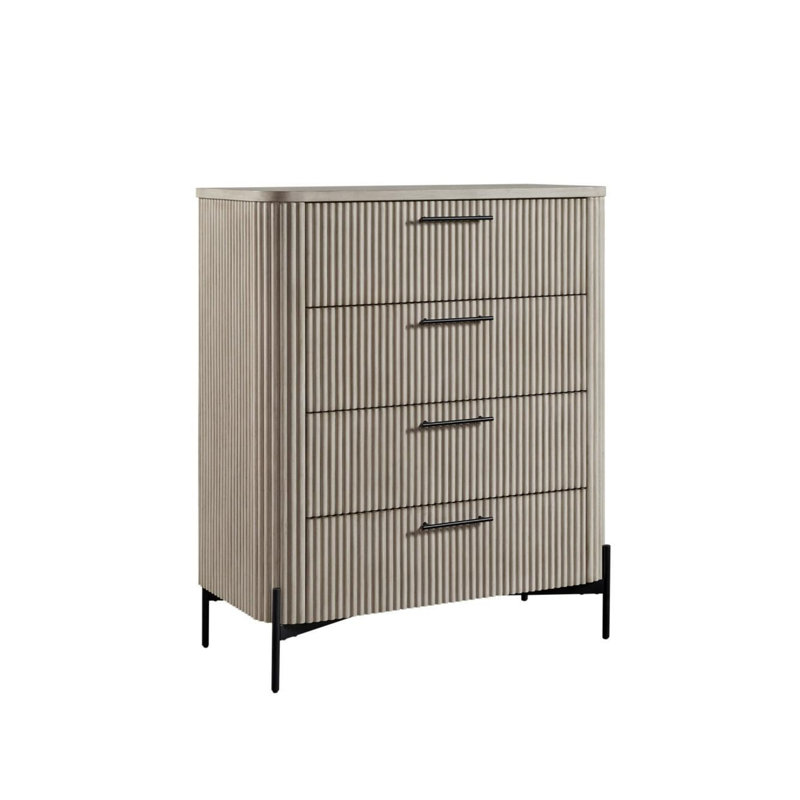 Taupe Reeded Front 4-Drawer Chest with Metal Base