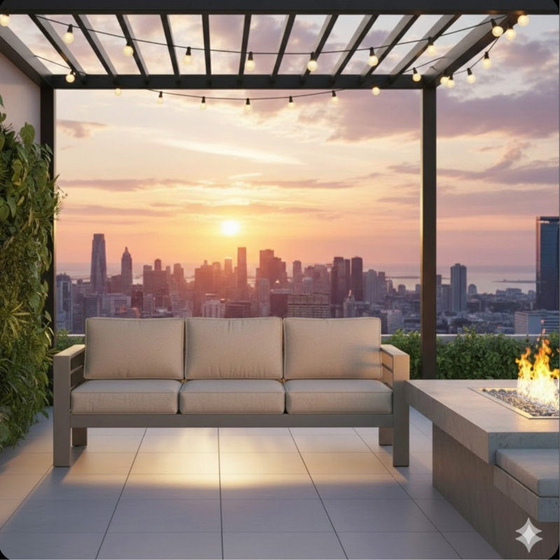 75" All-Weather Metal 3-Seat Patio Sofa Couch With Thick Beige Cushions & Khaki Frame, Khaki