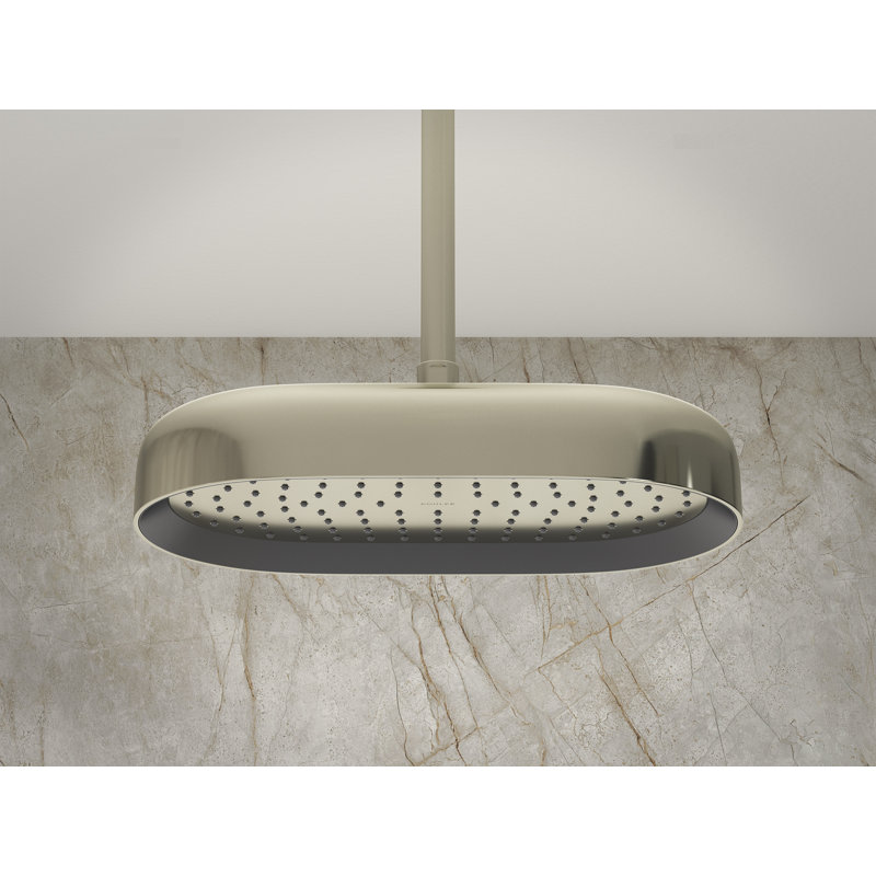 Statement 14" Single-Function Wall or Ceiling-Mount Round Rainhead, Oblong Rain Showerhead 2.5 GPM, Vibrant Brushed Nickel
