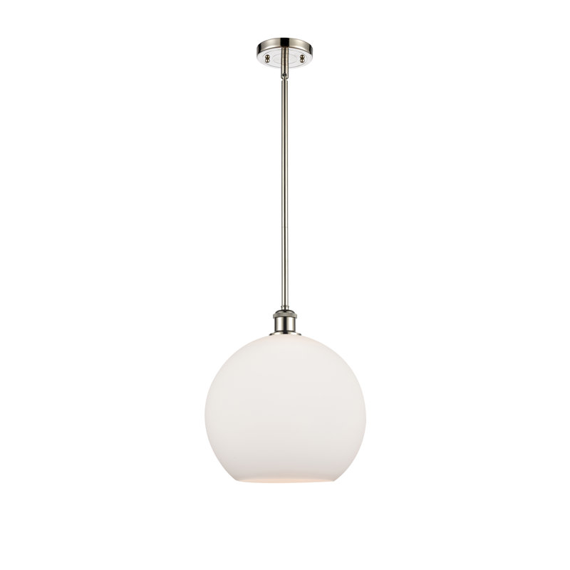 Luminaire suspendu sphère 1 lumière Cindi, H 14,38 po x l 11,75 po x P 11,75 po, Blanc, Nickel poli