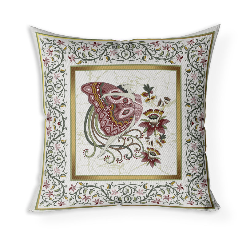 Harmony Haven Indoor/Outdoor Square Throw Pillow, 16"H x 16"W, Yellow/Pink