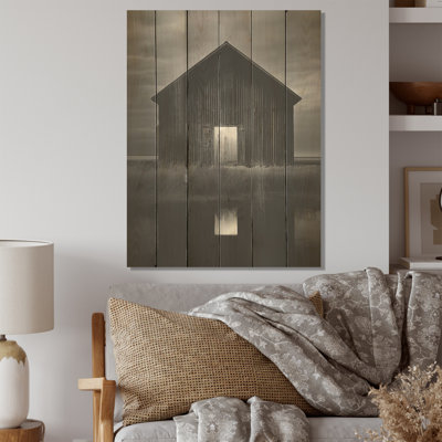 Black And White Barn Minimalism Country Charm - Barns Wood Wall Art On Natural Pine Wood