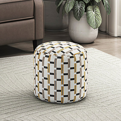 Repose-pieds cylindrique rembourré en tissu jacquard multicolore