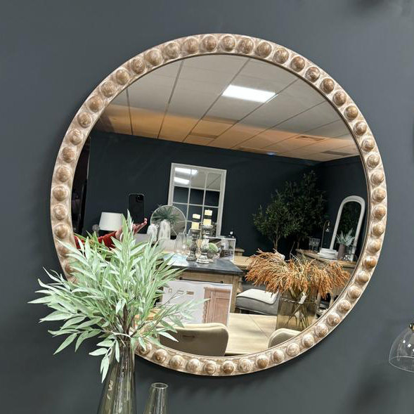 Caitlun Rustic Round Wall Mirror, 95cm H x 95cm W