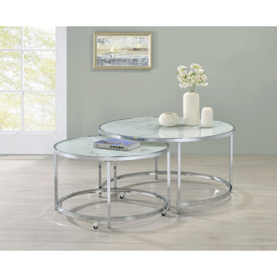 Isaabella 2 - Piece Round Nesting Table in White and Chrome
