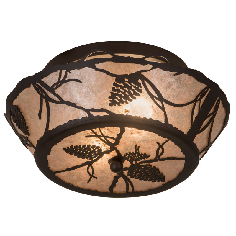 Plafonnier semi-encastré géométrique 2 lumières unique Wynsum, 8" H x 16.5" L x 16.5" D, Cuivre antique, Mica argent