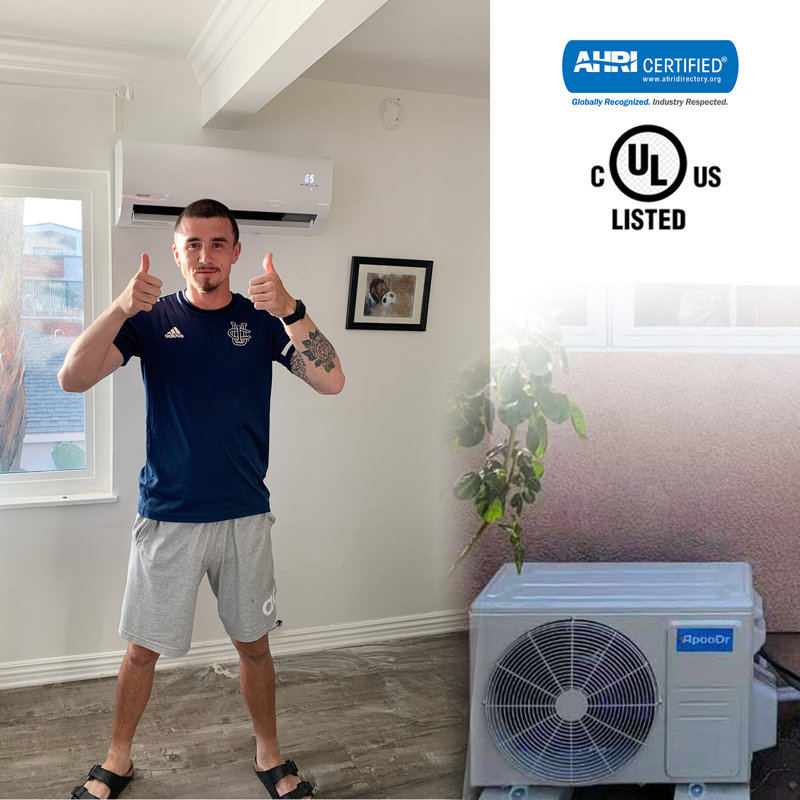 ApooDr 18,000 BTU White Ductless Mini Split AC with Heat Pump and Wi-Fi