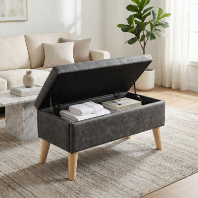 Banc de rangement avec repose-pieds, repose-pieds carré pour rangement supplémentaire, repose-pieds rembourré et banc de bout de lit, parfait pour le salon, la chambre à coucher, le salon, la détente