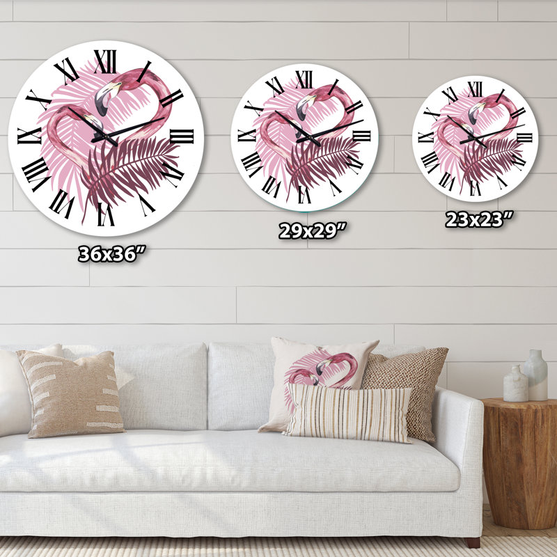 Flamant rose en été tropical I - Horloge murale traditionnelle, Moyenne