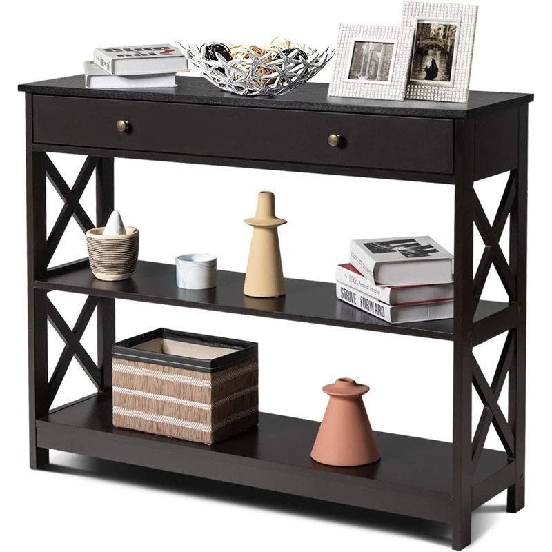 Desrochers Console Table Hallway Table Floor Shelf, Black