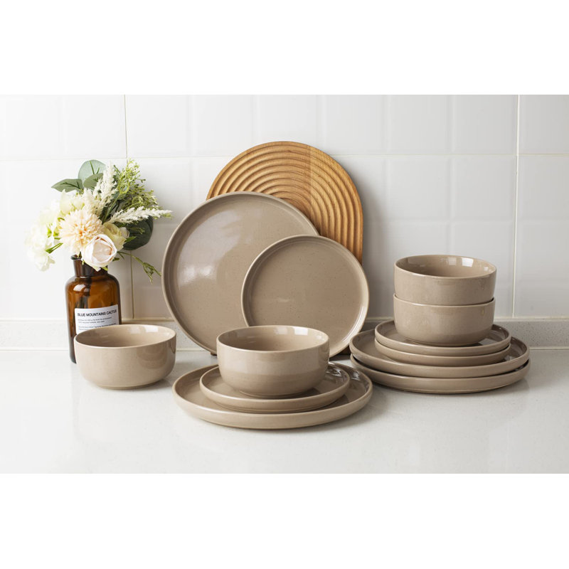 Daytona Stoneware Dinnerware - Set of 12, Brown