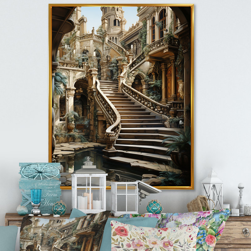 Asloune Castles Royal Refuge Rich I, reproduction d'art sur toile, H 44 po x l 34 po x P 1,5 po, Cadre flottant doré