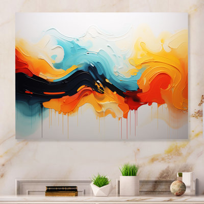 «Yellow Fractal Paint Wave Expression 5», art mural abstrait en métal MT134516
