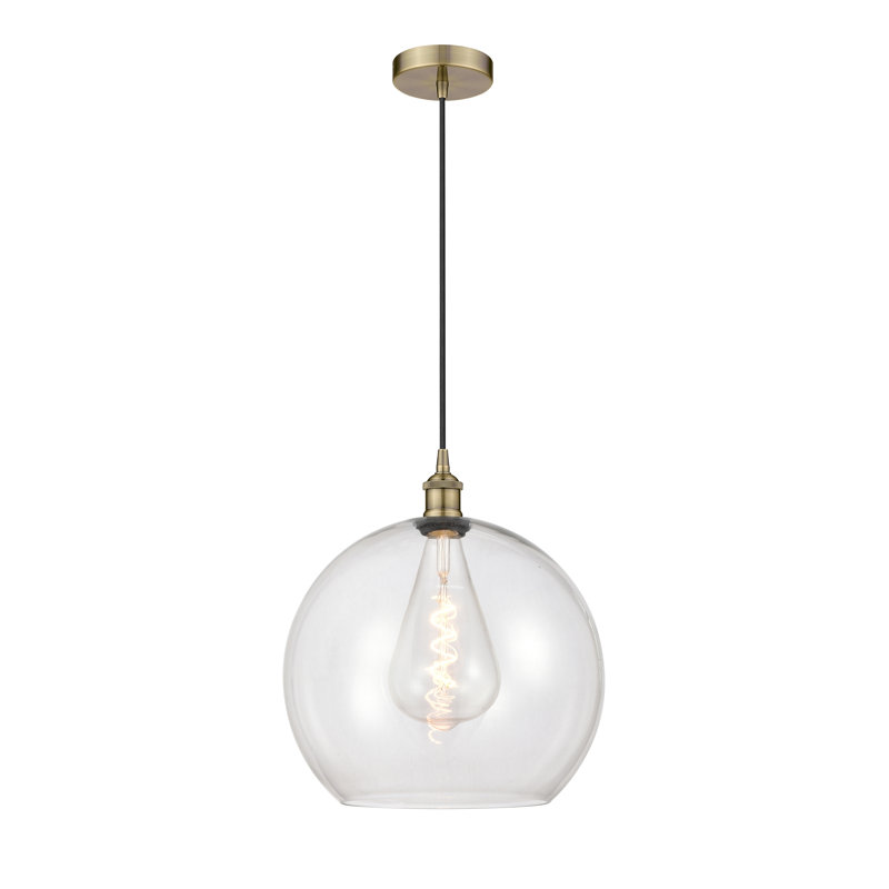 Luminaire suspendu simple à 1 lumière Ralph, Laiton antique, H 17,38 po x l 13,75 po x P 13,75 po, Transparent