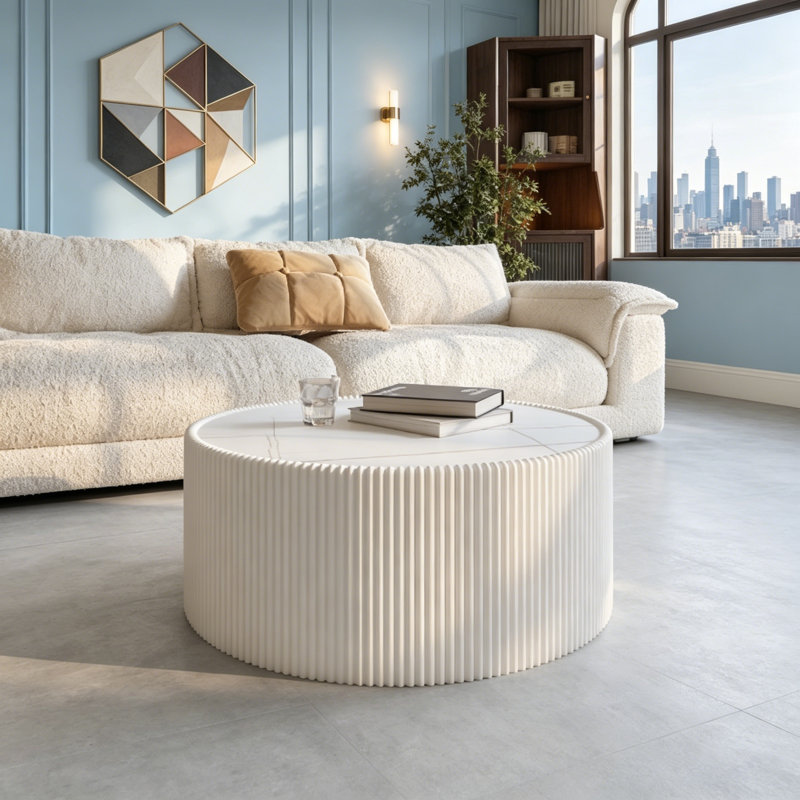 Dessus cylindrique en cuir clair ardoise, Blanc lait
