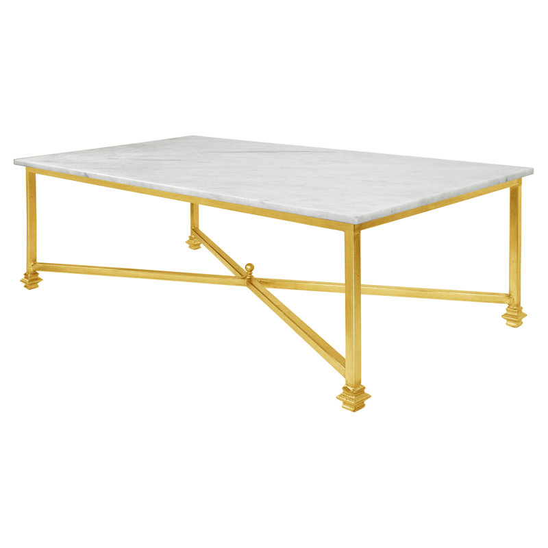 New York 4 Legs Coffee Table, Gold Leaf, Carrera Marble