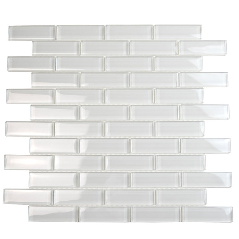 1" x 3" Glass Brick Joint Mosaic Wall & Floor Tile, Ice White