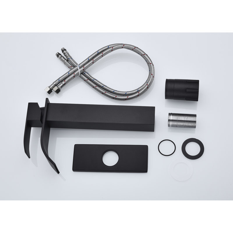 Waterfall Spout Single Handle Bathroom Sink Faucet, Matte Black, Stainless Steel With Pop-Up Drain  No Overflow  For Convenient And Precise Water Supply Adjustment, Control, Management Black Tap